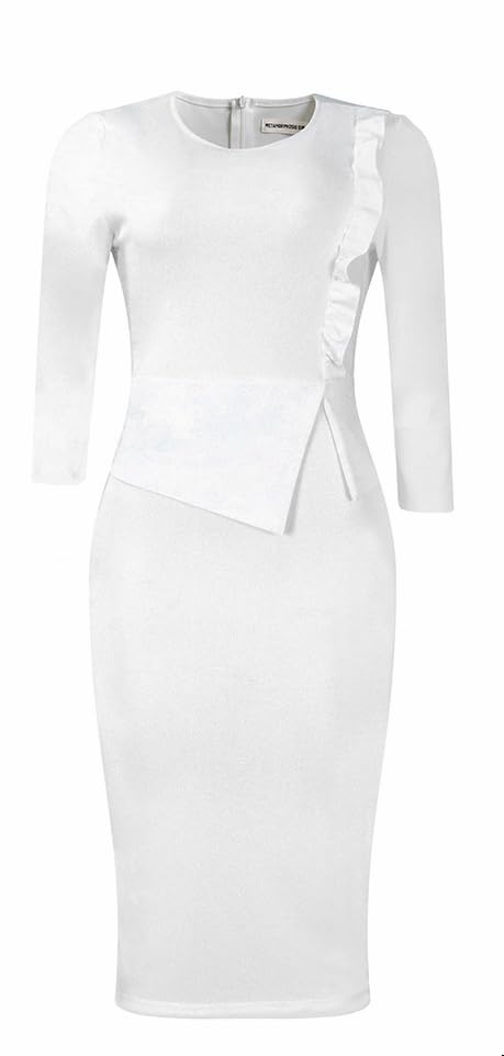 Image of Midi Dress for Women Elegance Church Dresses Office Work Bodycon Pencil Dress Casual Spring and Autumn Business Outfits