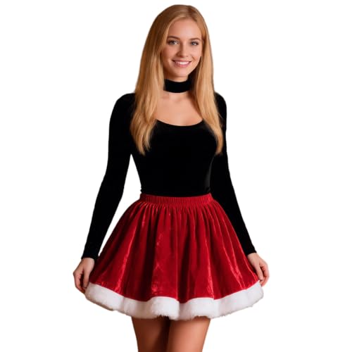 Womens Christmas Velvet Mini Skirt Retro Elastic Waist Pleated Xmas Skirt - image 2