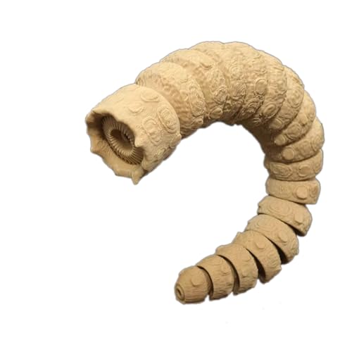 3D Printed Realistic Articulated Sandworm Toy | Flexible Articulated Sandworm (Beige 5.1inch)