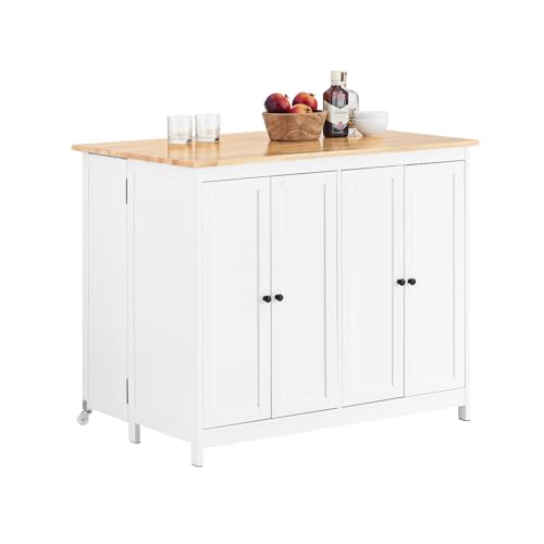 SoBuy Isola cucina con piano di lavoro espandibile Credenza Penisola cucina con ruote Bianco 107x76x92 cm KNL10-WN