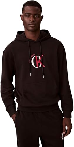 Calvin Klein Uomo Felpa con Cappuccio Terry Graphic con Tasca a Marsupio, Nero (Black), S