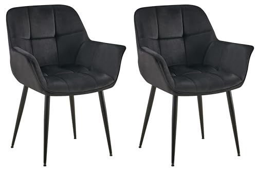 CLP Set de 2 sillas de Comedor Roseville en Terciopelo I Juego de 2 butacas de salón Modernas con reposabrazos, Color:Negro