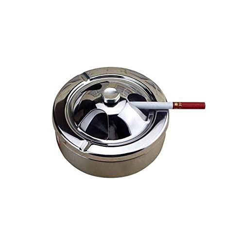 Cenicero a prueba de viento con tapa, cenicero giratorio de acero inoxidable, adecuado for uso en interiores o exteriores, cenicero moderno con tapa abatible, buen humor, buena vida (color: plata, tam