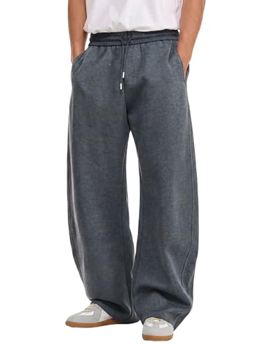 Image of Mens Baggy Sweatpants Wide Leg Casual Elastic Waist Drawstring Athletic Loose Jogger Fall Sweat Pants with Pockets