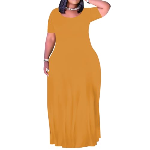 Image of SUZONANA Plus Size Maxi Dress for Curvy Women Summer Casual Sundress Short Sleeve Loose Vacation Dress