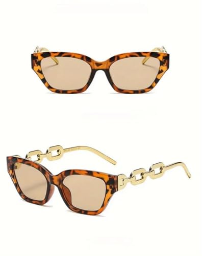 AYDLH0 Cat Eye Havana Gold Chain Legs Black 50 mm Women's Sunglasses2