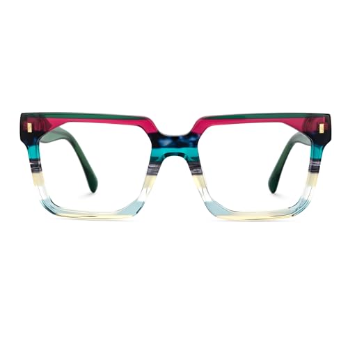 Image of Zeelool Stylish Rectangle Eyeglasses Thick Frame Glasses for women /Men with Non-prescription Clear Lens Laguer ZJGA872500-04 Green