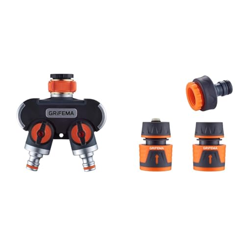 GRIFEMA GE1401-2 Garden Hose Splitter, 2 Way Y Valve Connector Kit with 1/2" Waterstop & Quick Coupling