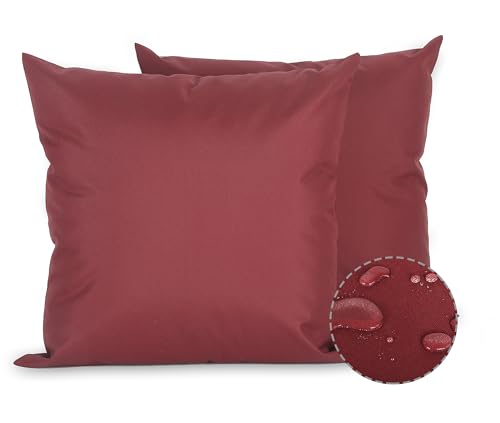 Sigmat Waterproof Outdoor Pillow Covers Fade Resistant Decorative Throw Pillowcases for Patio, Sofa and Chair Set of 2, 18x18 Inch, Burgandy