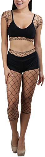 Image of ToBeInStyle Women's Spandex Multi Net Fishnet Set Rave Novelty Party Crop Top & Tights