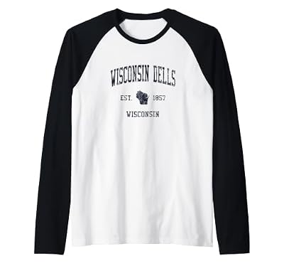 Wisconsin Dells WI JN1 Vintage Athletic Blue Design Raglan Baseball Tee
