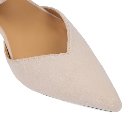 Image of Pointed Toe Low Kitten Heels Women Ankle Strap Slip on Pumps | Closed Toe, 2.2 Inch short heels,Synthetic Upper /Suede,Bridal Dress Shoes - 8 Colors, Wedding, Party and Formal Events