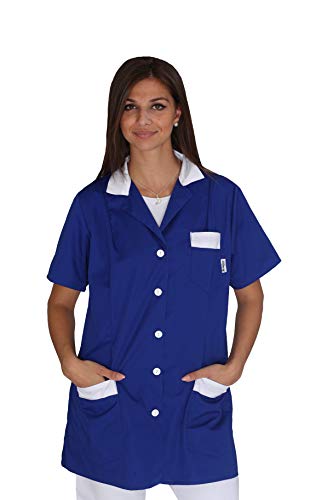 tessile astorino Bordado gratuito – Bata de trabajo para mujer – Uniforme para maestra, empresas de limpieza, peluquería, esteticista, escuela infantil – Casaca personalizada (Royal y blanco, XXL),