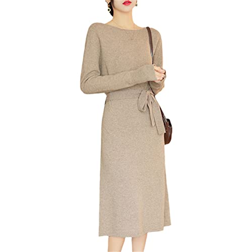 Robe en cachemire et laine mérinos Kelsiop jupe longue camel luxe
