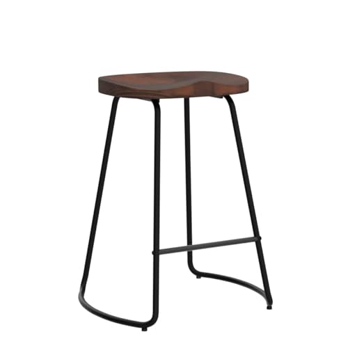 HeuGah Bar Stools, Solid Wood Barstools Set of 2, 26" Counter Height Bar Stools with Metal Leg, Rustic Backless Bar Stool for Kitchen Island, Bar Chairs with Solid Wood Saddle Seat (Walnut, 26 Inch)