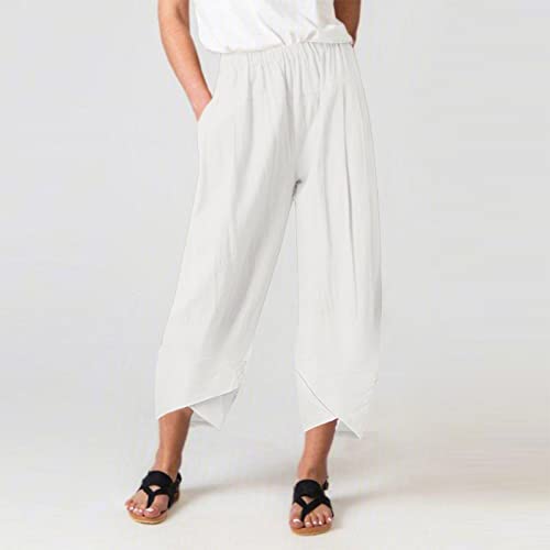 Pants for Womens Tulip Hem Elastic Waist Cropped Trousers 2025 Summer Casual Loose Fit Comfy Palazzo Pants Plus Size2