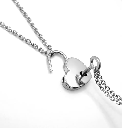 Matching Heart Lock and Heart Key Necklace Set for Couples Padlock Jewelry BFF Gift Boyfriend Girl3