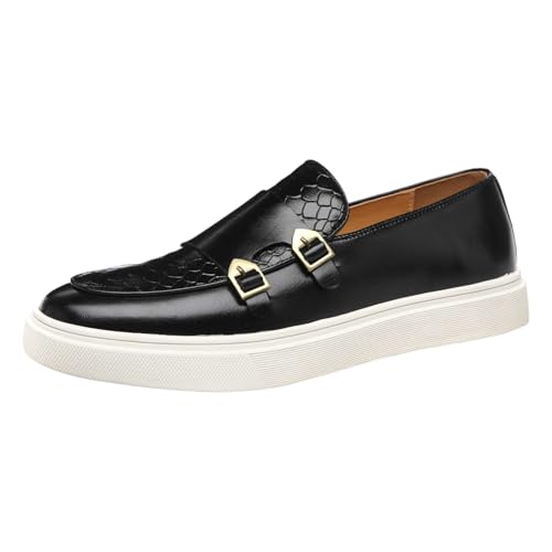 ANUFER Hombre Elegante Monje Doble Hebilla Mocasines Casual Slip-On Plataforma Zapatillas SN0703233 Negro EU45