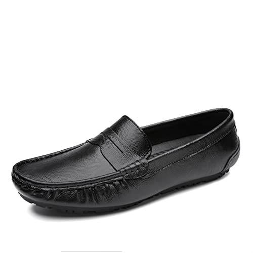 Mens Loafers Penny Loafer Genuine Leather Stitching Details Round Toe Anti-Slip Comfortable Flat Heel Prom Slip-ons