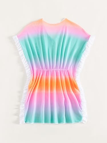 Image of Milumia Girl's Cute Tie Dye Beach Coverups Pompom Trim Swimsuit Swimwear Cover Up Ruffle Trim Ombre 11-12 Years