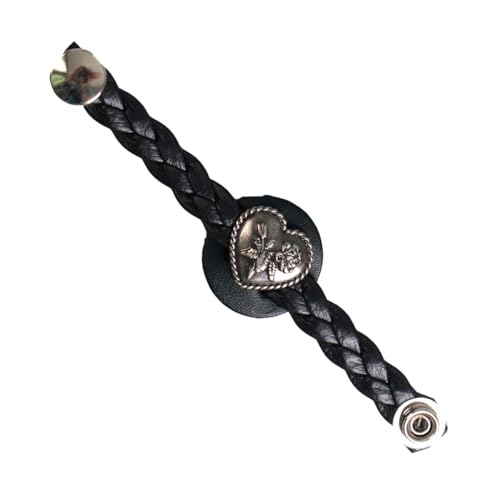 Hot Leathers VXL1016-SET Heart Medallion Vest Extender Genuine Leather Braided Strap 6.5 Extension 4-PCS-Black-PCS