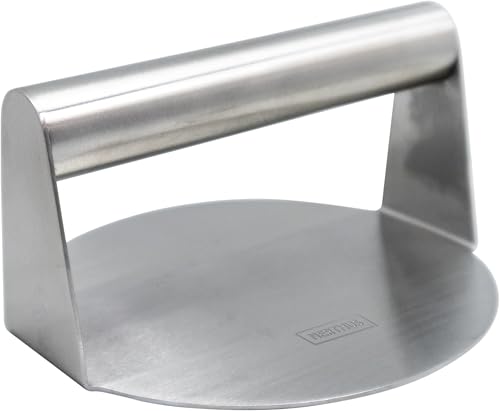 NERTHUS FIH 1481 Prensa para plancha de acero inoxidable, 14 cm de diámetro, ideal para smash burgers, carne y cocina a la parrilla