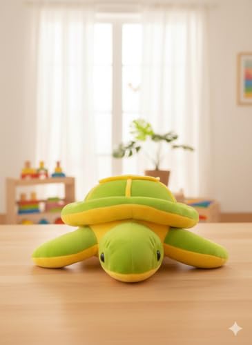 Image of TortoisePlush Sea Turtle Soft Toy, Dark Green and Yellow, 22 cm, Stuffed Animal for Kids, Modern Design, Tortoise Theme, Durable Quality (Green and Yellow)