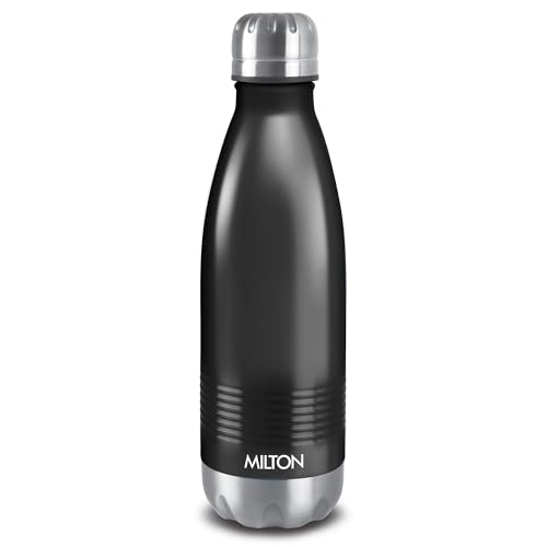 Milton Duo DLX 1000 Thermosteel Bottle, 1000 ml Water Bottles, 24 Hours Hot and Cold, Easy to Carry, Easy Grip, Rust Proof, Tea, Coffee, Office, Travel Bottle, Matt Black