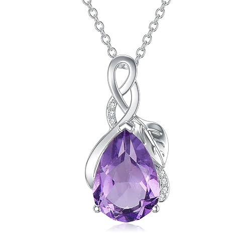 Natural Amethyst Necklace 925 Sterling Silver Authentic Gemstone Purple February Birthstone Pendant Jewelry for Women Wife
