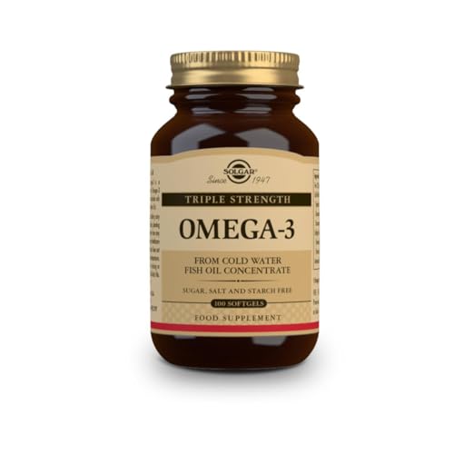SOLGAR Omega 3 de triple potencia, apoya el cerebro y los ojos, es bueno para la salud del corazón, aceite de pescado, 100 cápsulas blandas, el embalaje puede variar