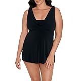 Longitude Women's Swimwear Black Tie Cowl Neck Soft Cup Long Torso Swimdress, Black, 16