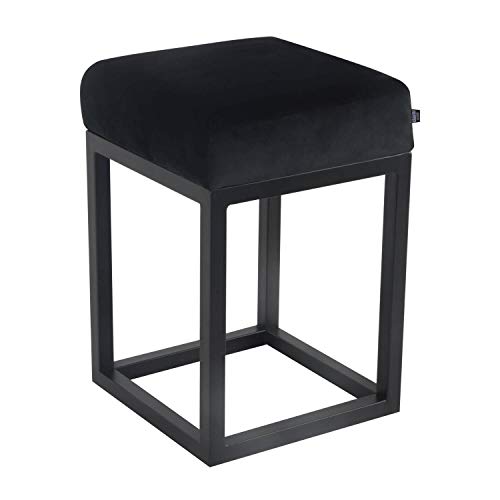 Damiware Brucy Tabouret bas – Hauteur d'assise 50 cm – Tabouret de salle à manger – Tabouret décoratif – Meubles d'accentuation – Multifonctionnel – Industriel – Vintage (velours noir)