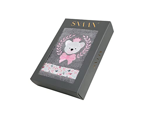 Image of SNAAN 600 GSM, Pure Combed Cotton Girl Teddy Bear Towels for | Ultra Soft, Super Absorbent Luxury Bath Towel with Attractive Cartoon Animal Design for, Boys & Girls (Grey)