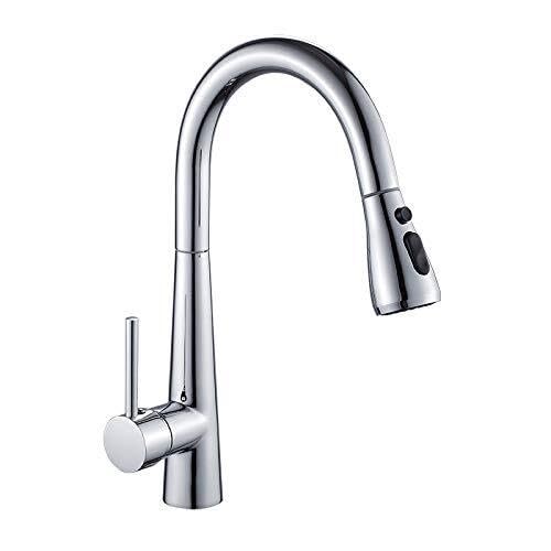 Grifo de Cocina extraíble Monomando, con un Solo Orificio y rotación de 360 Grados, Cromado/Negro, para Fregadero.