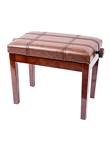 Höhenverstellbare Klavierbank Solo-Klavierhocker mit atmungsaktivem und wasserdichtem Lederkissen, 55 x 34 x 47–57 cm, perfekt für den privaten und professionellen Gebrauch (Teak, Braun) (Teak)
