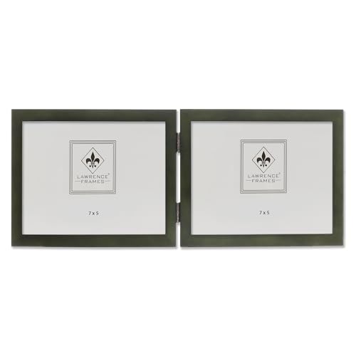 Lawrence Frames Collection Hinged Double Horizontal Wood Picture Frame Gallery, 5 by 7-Inch, Green