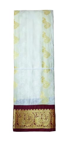 Image of VFCollections Women's Kanchipuram Silk Bridal Pure Pattu Cream White Sarees With Blouse