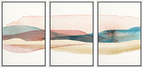 NWT Canvas Print Wall Art Set Abstract Watercolor Mountain Range Geometric Wilderness Illustrations Modern Art Rustic Landscape Pastel for Living Room, Bedroom, Office - 24"x36"x3 White