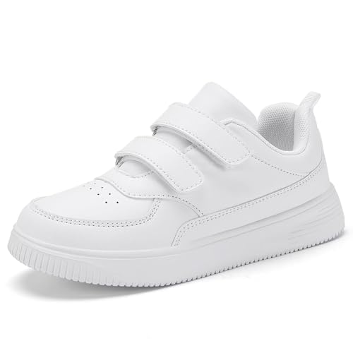 YAVY White Boys Running Shoes for Girls Leather wear Athletic Kids Fashion Sneakers Tennis Shoes Toddler Size 5 M US