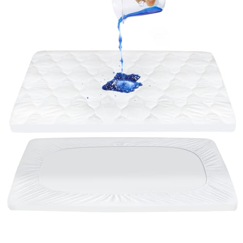 Image of Pack and Play Mattress Pad Sheets Cover Waterproof, Soft Quilted Fit Graco Pamo Babe Pack and Play Mattress Protector 27" X 39", Baby Portable Mini Cribs and Foldable Mattresses Pad