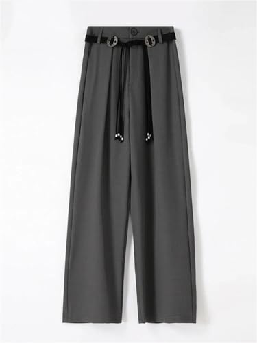 Women High Waist Wide Leg Pants Solid Zipper Button Pockets Belt Office Casual Trousers2