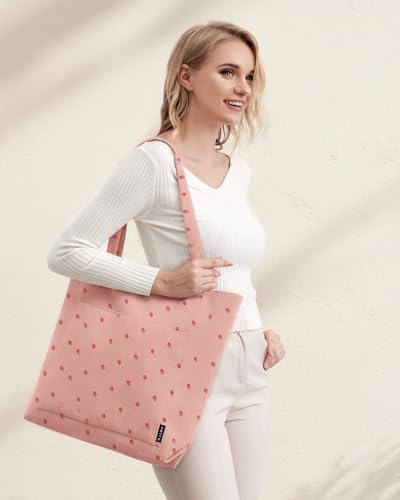 Image of Prite Corduroy Tote Bag for Women Large Shoulder Bag with Zipper and Pockets for College School Work Travel Shopping