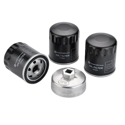 PAGOTORTAUS (3PCS) PF64 Engine Oil Filter with 918 (74mm) Oil Filter Wrench Compatible with Buick Cadillac Chevy GMC Freightliner Hummer Jeep Chrysler Alfa Romeo Replace 57060 PF48E HP-1017 PF48F