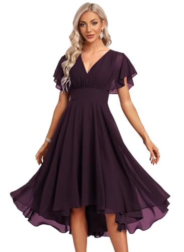 Women's Chiffon Bridesmaid Dresses Ruffle Sleeves V Neck Formal Dress Short Bridesmaid Dress