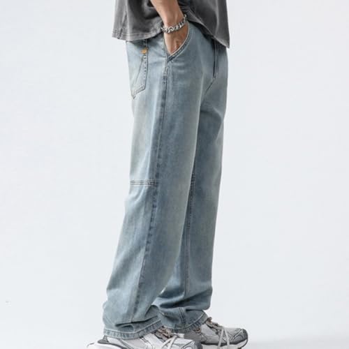 Men's Blue Casual Straight-Leg Pants Y2k Zipper Wide Leg Work Office Spring Denim Pants4