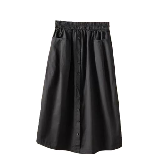 Women's Cotton Elastic Waist Slimming A Line Skirt Solid Color with Large Pocket