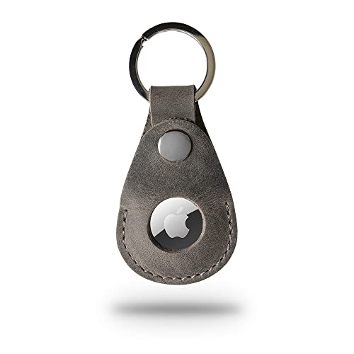 PEGAI Handmade Leather Airtag Holder Compatible With Apple Airtag Keychain | Air Tag Holder with Key Ring Suitable for Dog & Cat GPS Tracker Collar, Harnesses, Luggages | Pear (Rock Gray)