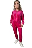 Femme Luxe Velour Tracksuit with Studded Print, Zipped Jacket and Legging (UK, Numeric, 10, Regular, Regular, Hot Pink)