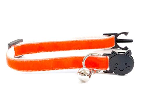 Velvet Cat Collars with Bell, Orange Velvet, Kitten Collar (10cm - 18cm) - Image 2