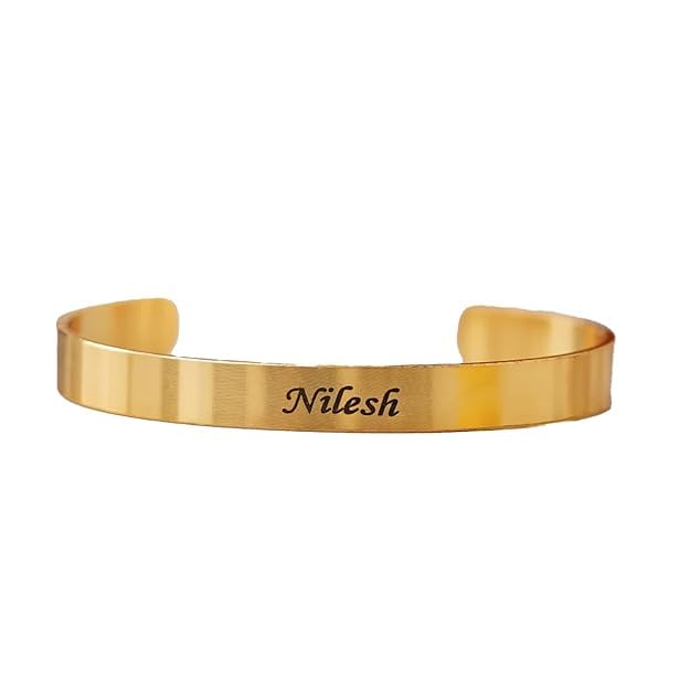 AbbZone Customized Bracelet For Men & Women | Personalized Antifading Oval kada | Stainless Steel Cuff Bangle (Gold) (B0D5HSJ915) Amazon Price History, Amazon Price Tracker